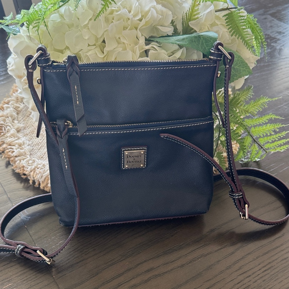 Dooney & Bourke Navy Pebble Leather Crossbody with Contrast Trim